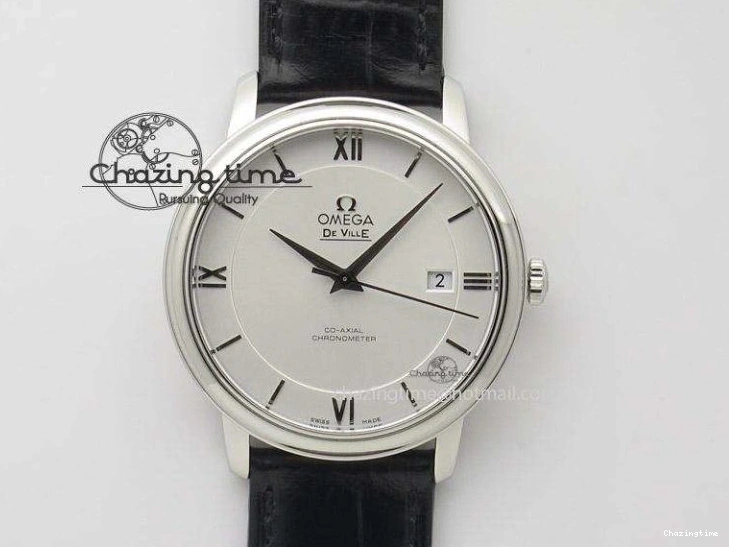 1218 TopPick De Ville Date SS MKF 1:1 Best Edition Black Dial Roman Marker on Black Leather Strap A 7743